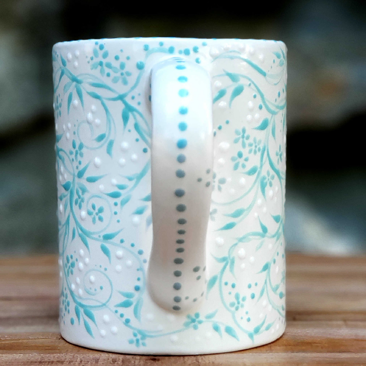 Aqua and White Hand Painted Mug