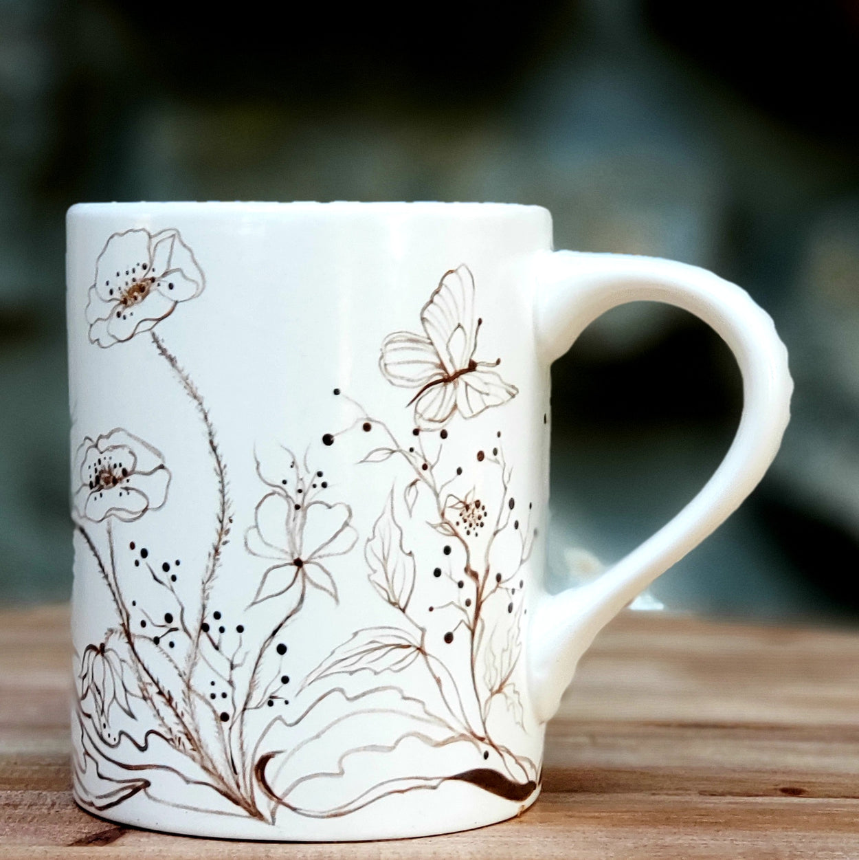 Hand Painted Brown and White Woodland Mug