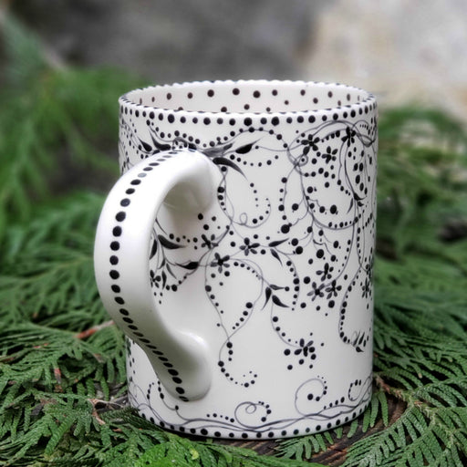Hand Painted Vintage Inspired Black and White Mug