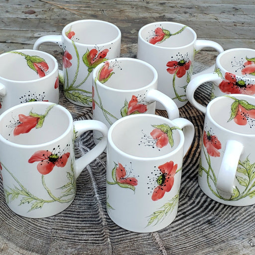 Poppies hand painted on 16 oz. mug with satin glaze.