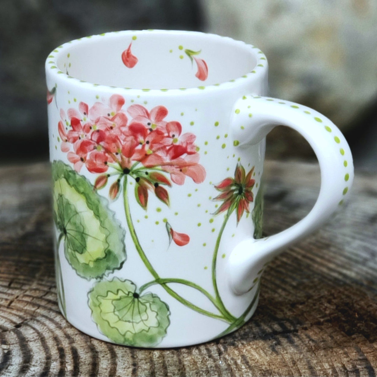 Happy Hand Painted Geranium Mug