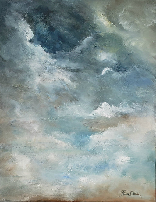 Original oil painting on canvas A night sky in warm tones of deep blues grays and sepias. 16x20