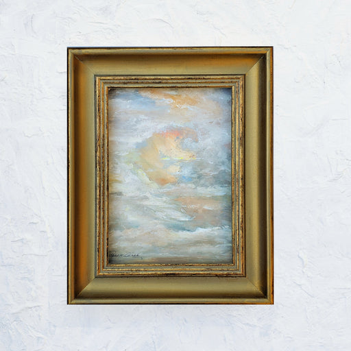 Oil painting of soft swirly clouds with a golden glow... 5x7 framed in gold vintage style frame
