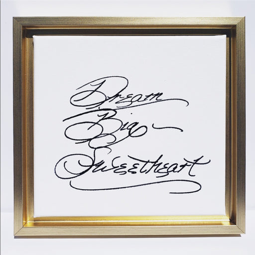 Dream Big Sweetheart hand painted on white canvas in oil... Beautiful gold frame 8x8