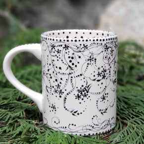 Hand Painted Vintage Inspired Black and White Mug
