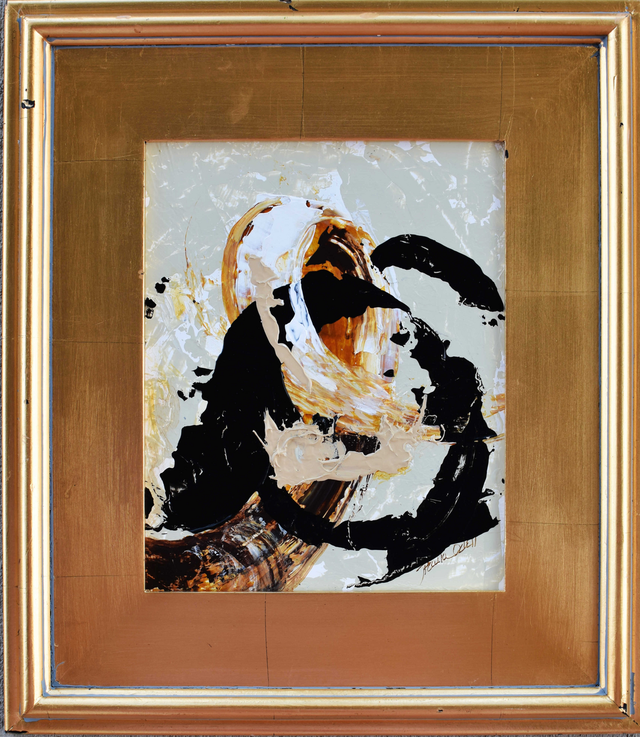 Bold and beautiful abstract painting a statement piece...framed in a gold leaf frame shown and ready to hang.