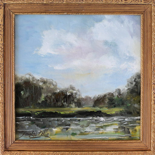 Original oil painting in the softest greens. 8x8 comes in a sweet vintage frame