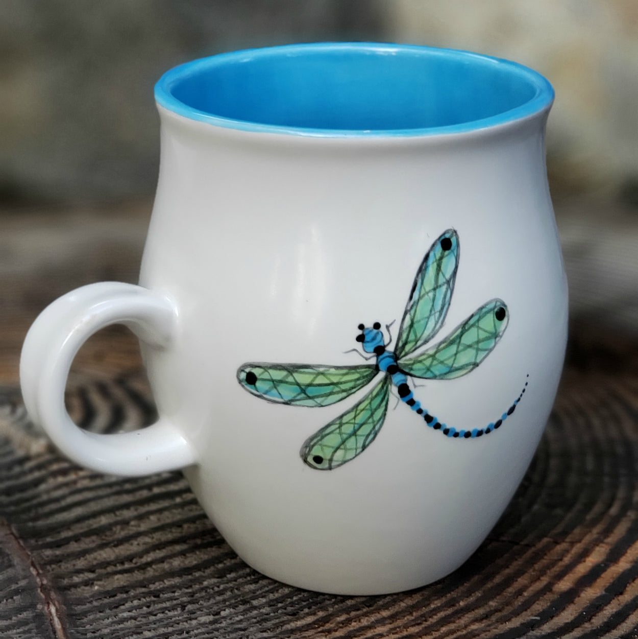 Hand Painted Bell Shaped Dragonfly Mug
